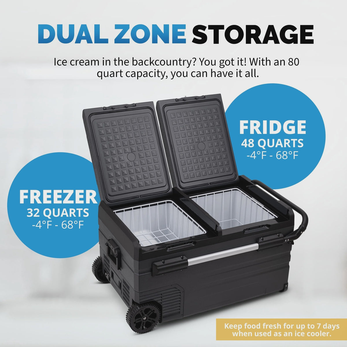 80 Qt. Portable 12v Electric Cooler with Compressor with Fridge and Freezer - NPR080GA00
