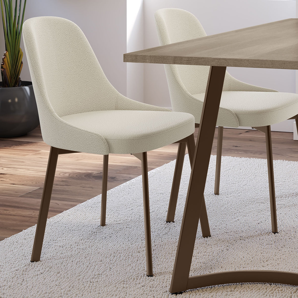 Harper Upholstered Dining Chair, Boucle Polyester Fabric & Bronze Metal Frame