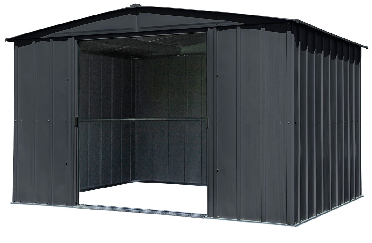 Classic Galvanized Steel Storage Shed, Charcoal, 10-ft x 8-ft