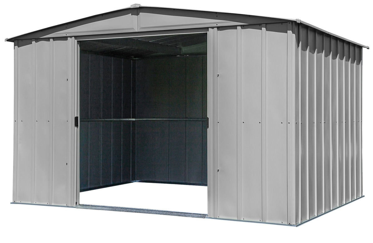 Classic Galvanized Steel Storage Shed, Flute Grey, 10-ft x 8-ft