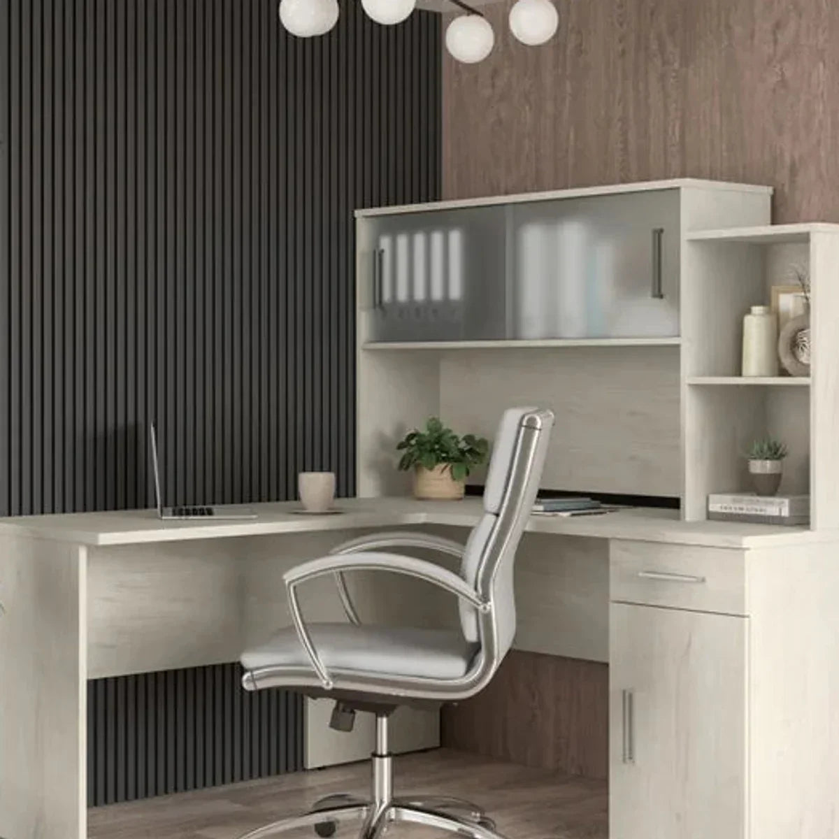 Bestar Orford L-Shaped Desk with Hutch