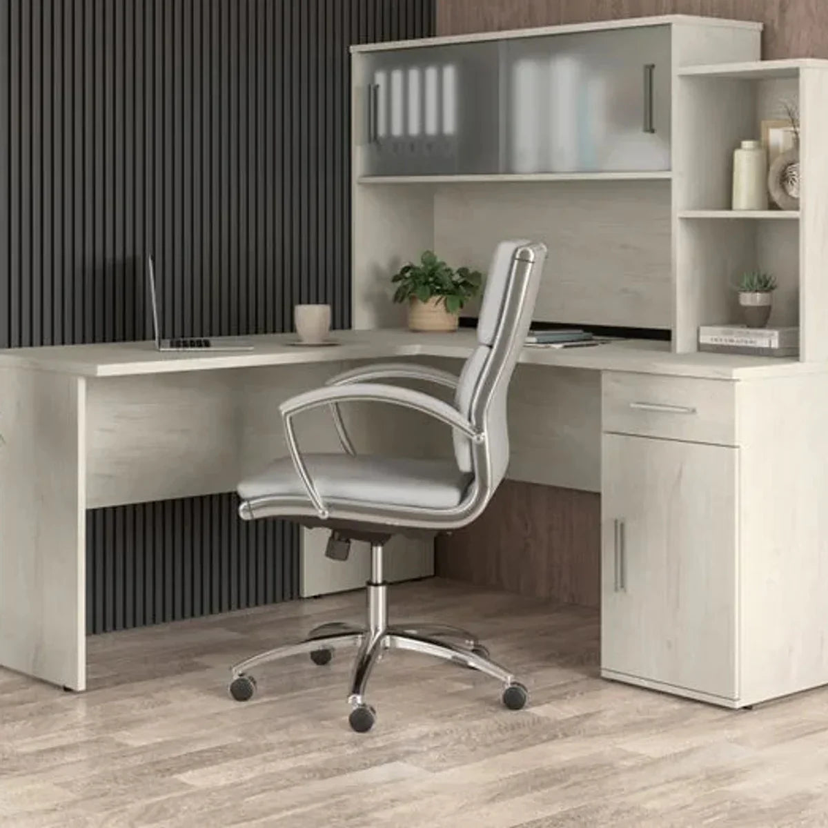 Bestar Orford L-Shaped Desk with Hutch