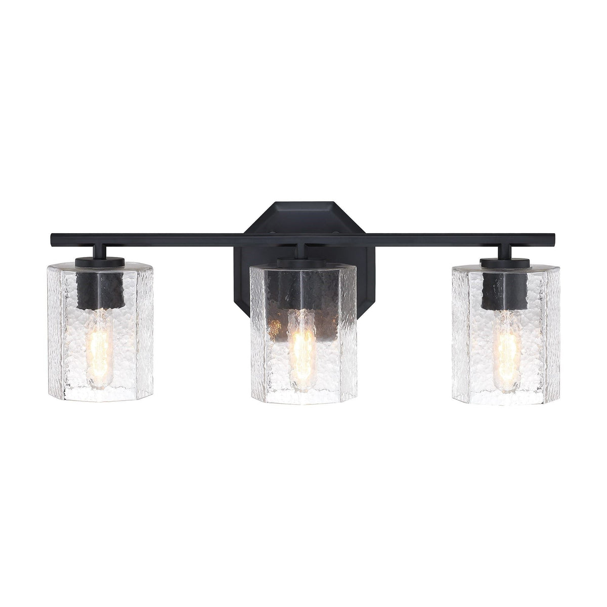 Bridgewater 3-Light Vanity Light Fixture with Rippled Glass Shade, Black