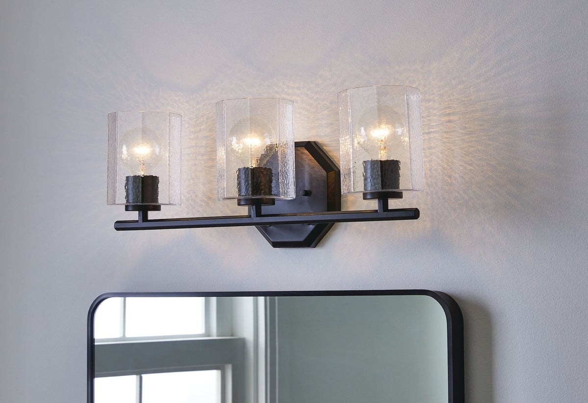 Bridgewater 3-Light Vanity Light Fixture with Rippled Glass Shade, Black