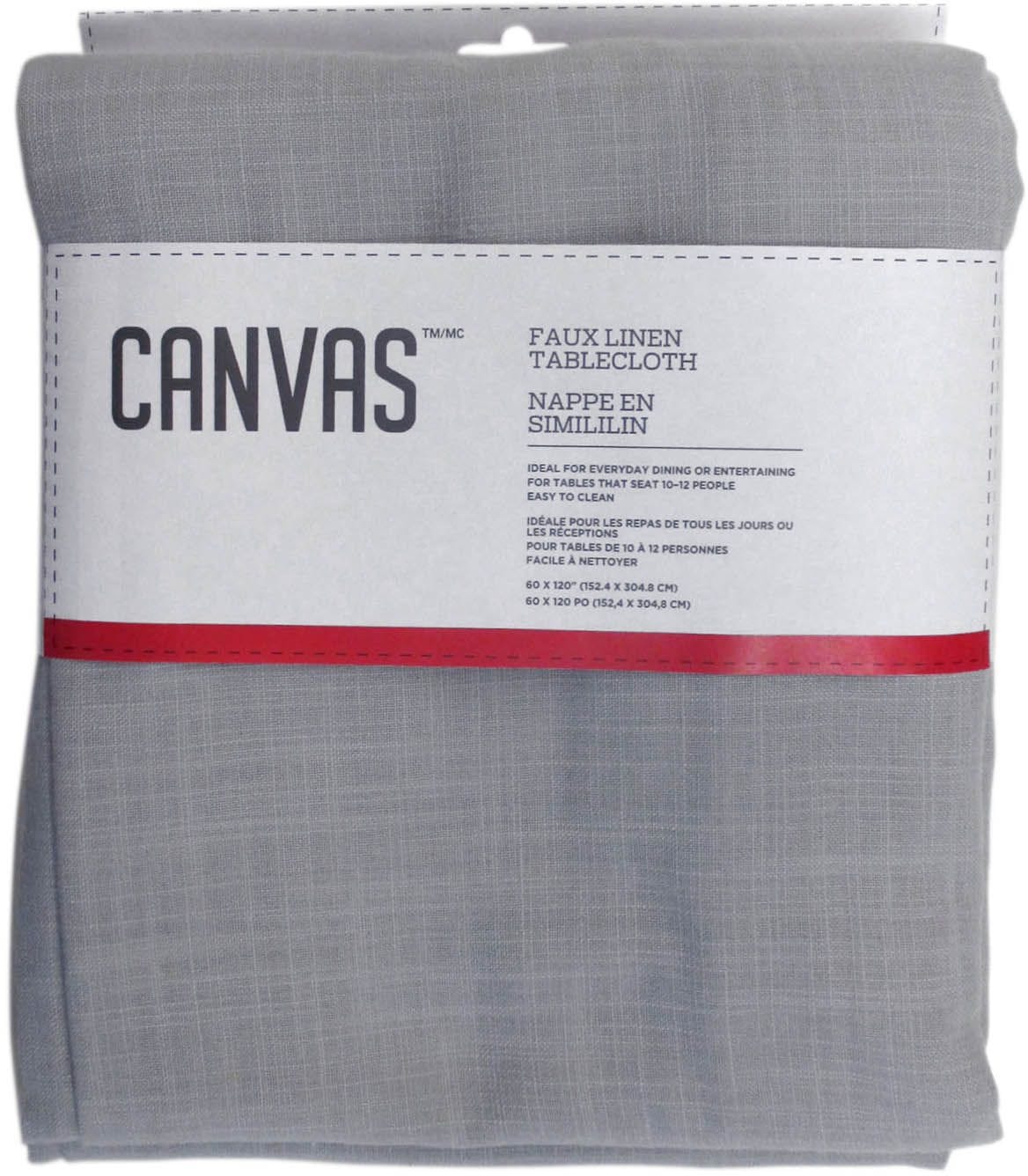 Faux Linen Rectangle Tablecloth, 60-in x 120-in, Light Grey