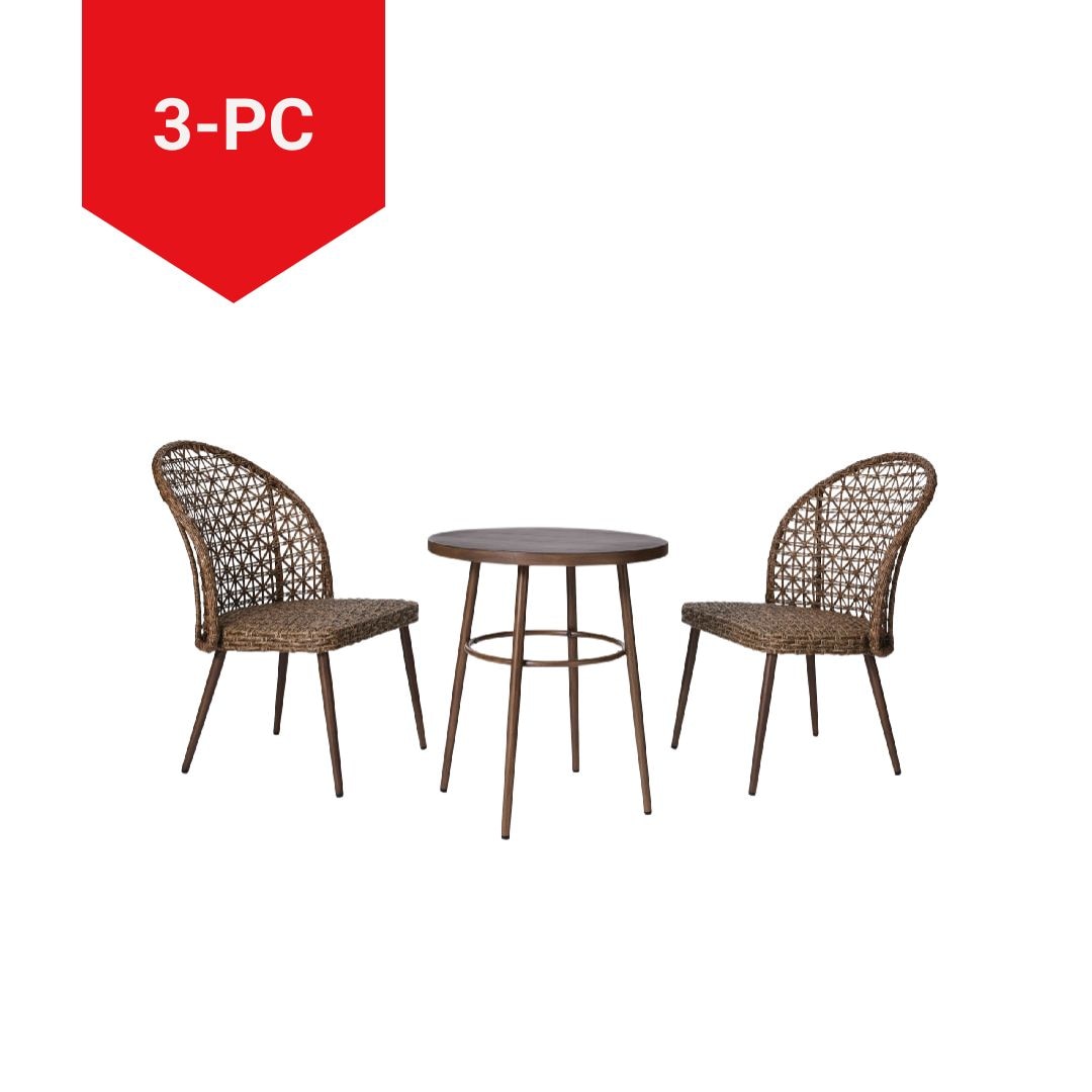 Grayling Wicker Outdoor Patio Chat Set with Padded Cushions, Brown, 3-pc