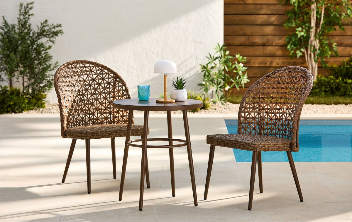 Grayling Wicker Outdoor Patio Chat Set with Padded Cushions, Brown, 3-pc