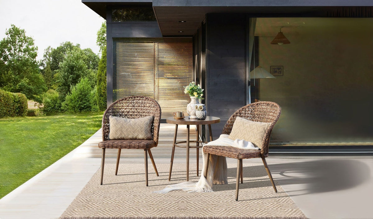Grayling Wicker Outdoor Patio Chat Set with Padded Cushions, Brown, 3-pc
