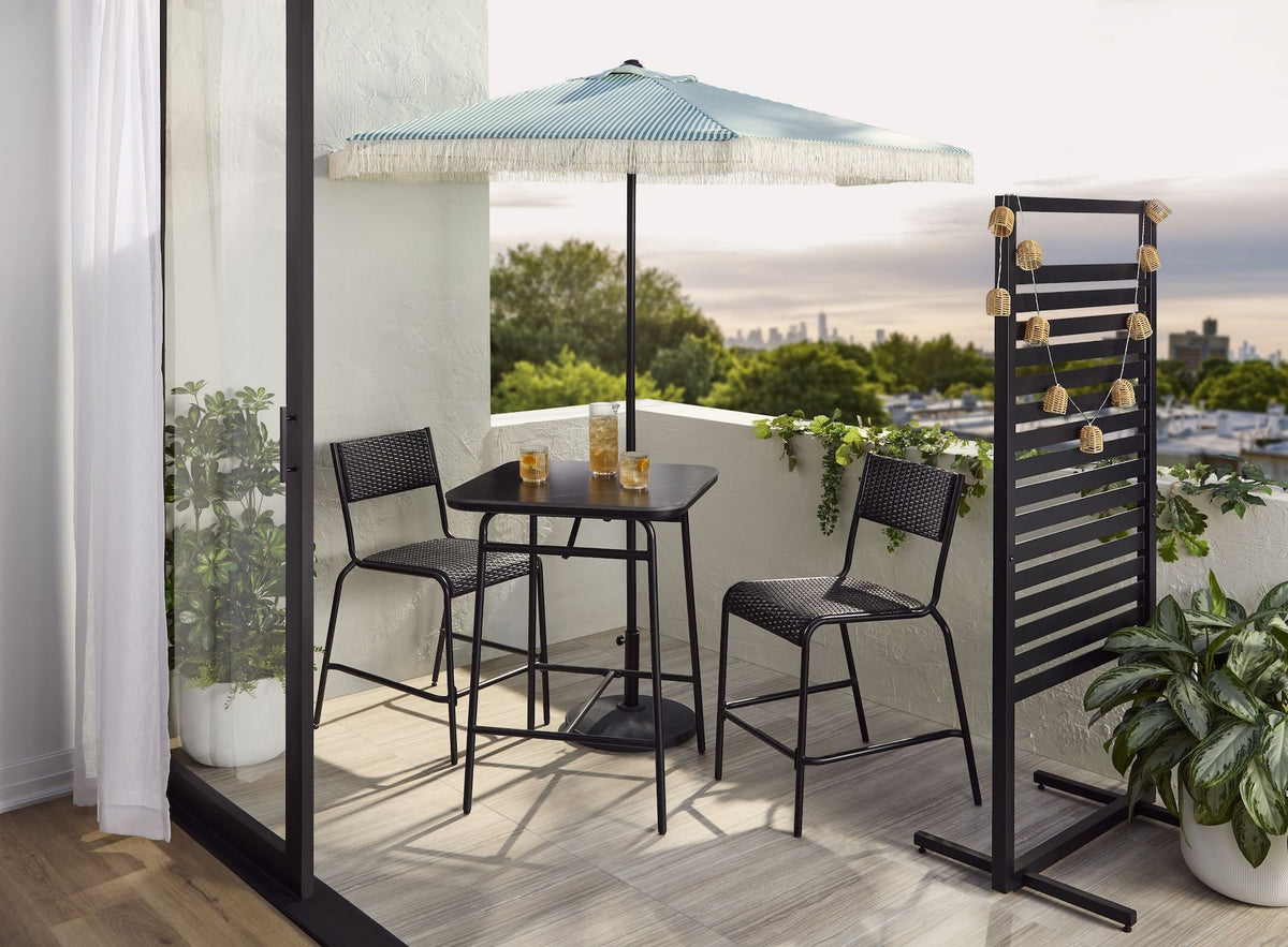 Kensington Outdoor Patio High Dining Set with Stone Table Top, Black, 3-pc