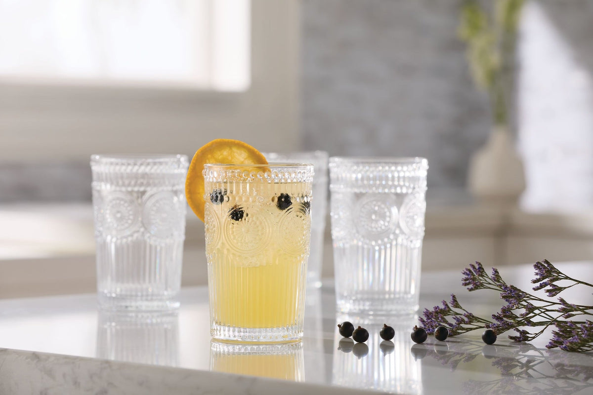 Vintage Embossed Glass Tumbler Set, 4-pk