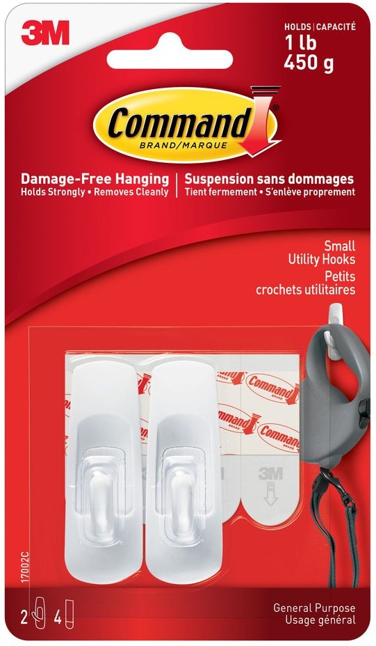 Small Utility Hooks Value Pack with Adhesive Strips, White, 1-lb, 2 Strips per Pack