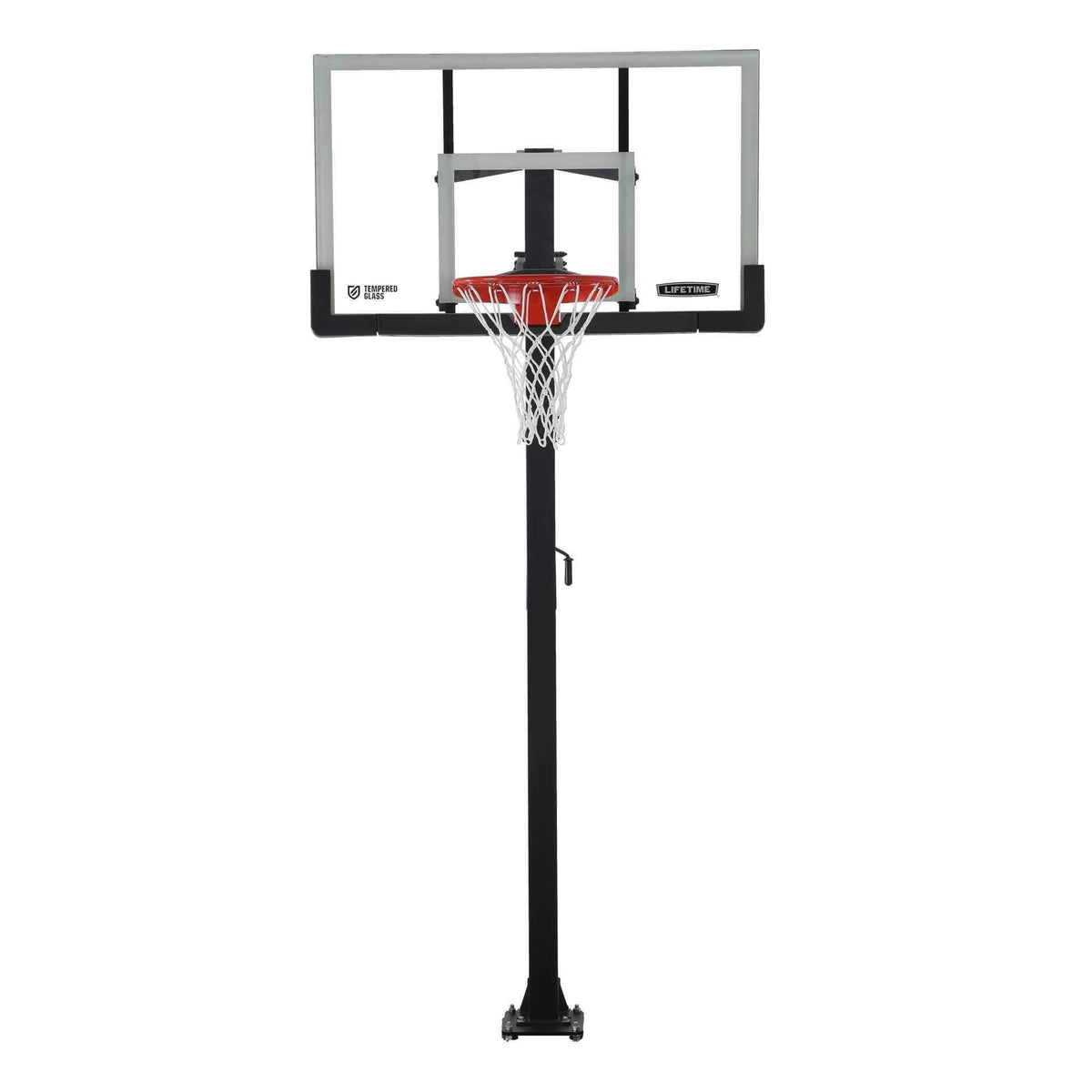 Adjustable In-Ground Bolt Down Outdoor Basketball Hoop with 60-in Tempered Glass, Hoop & Net System
