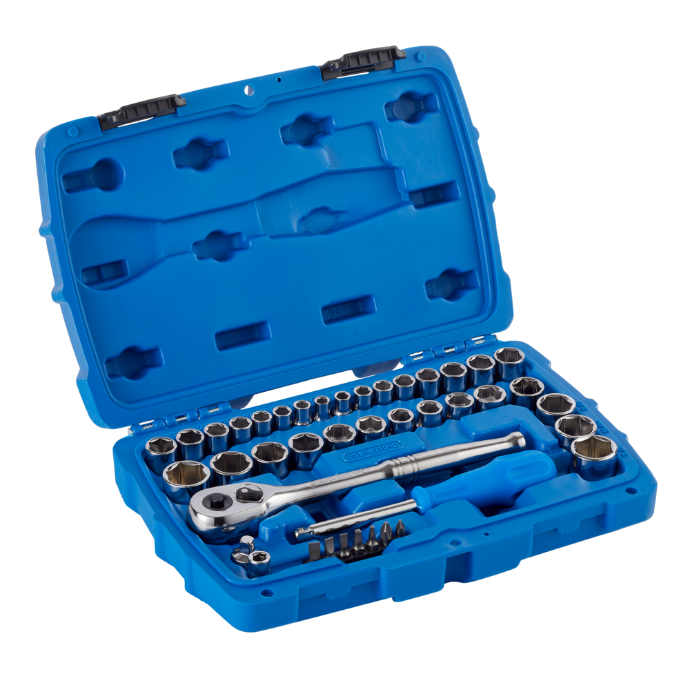 Socket Set, SAE / Metric, CRV, Nickel-Chrome Plating, 41-pc