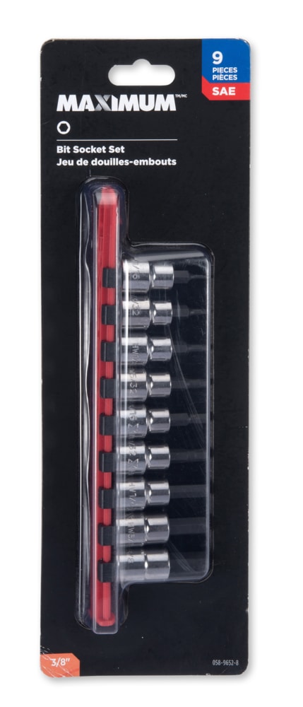 3/8-in Drive Hex Bit Socket Set, Chrome-Plated, 9-pc, SAE
