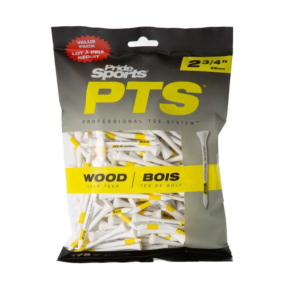 Pride Professional Tee System ProLength Wood Golf Tee, 2-3/4-in Yellow on White, 175-pk