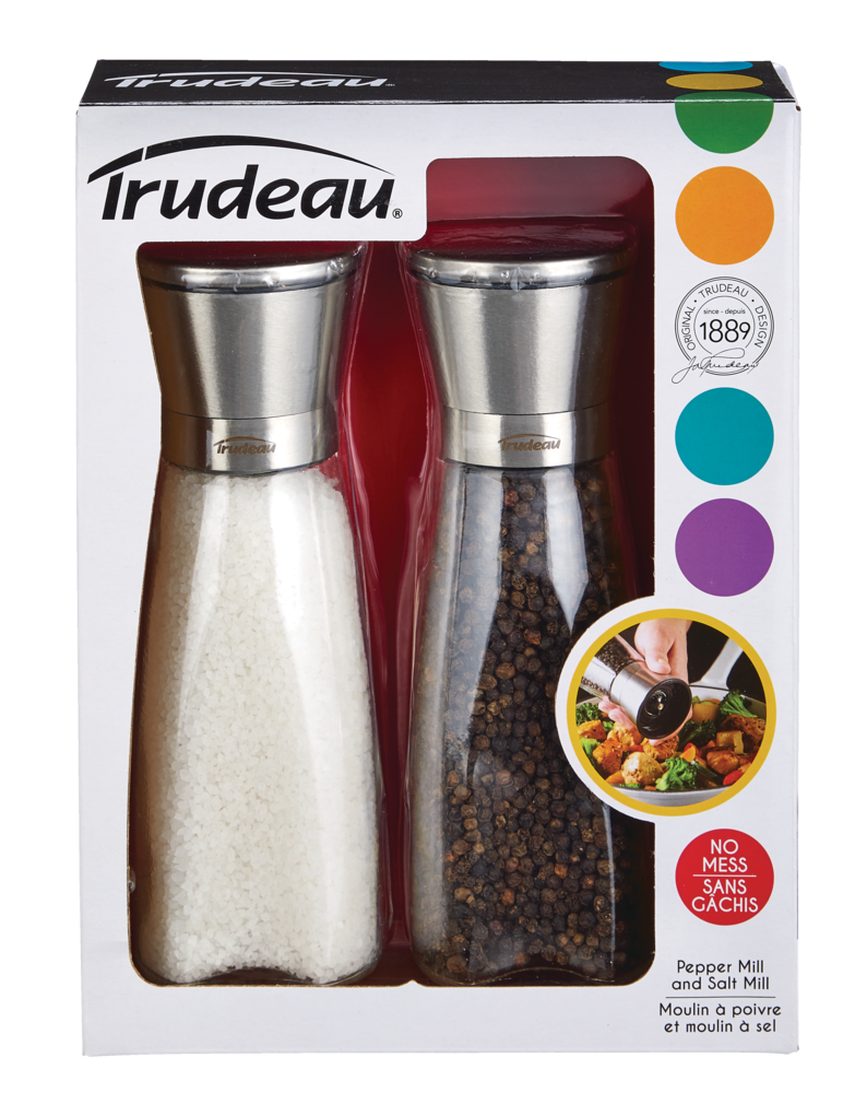 Stainless Steel/Glass Salt & Pepper Grinder Mill Set, Pre-Filled, 8-in, 2-pc