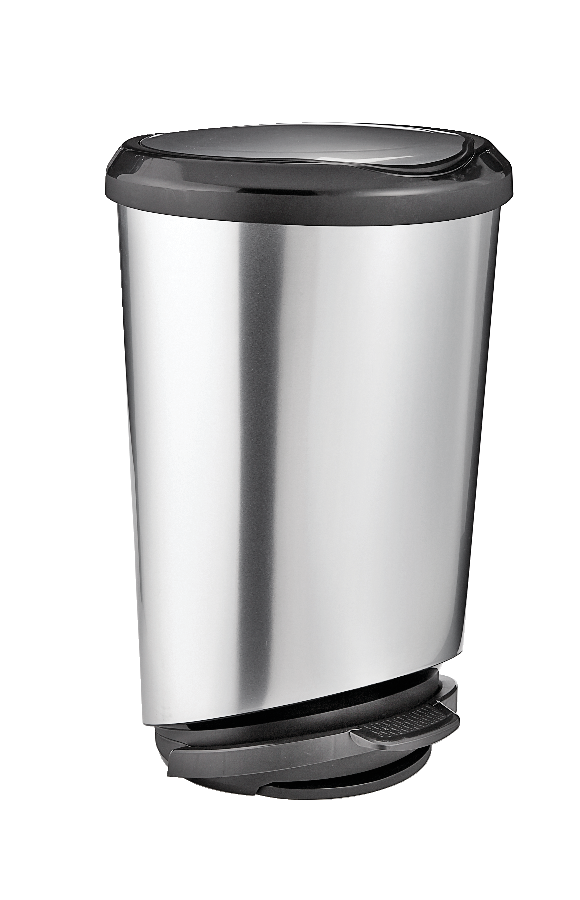 Plastic D-Shaped Step Garbage Can, Silver, 42-L