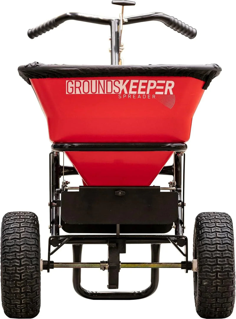Buyers Products 3039632R Grounds Keeper Commercial Walk Behind Push Spreader, 100lb Capacity, For Salt, Ice & Snow Melt, Included Grate & Cover With Enclosed Gearbox for Protection L1646
