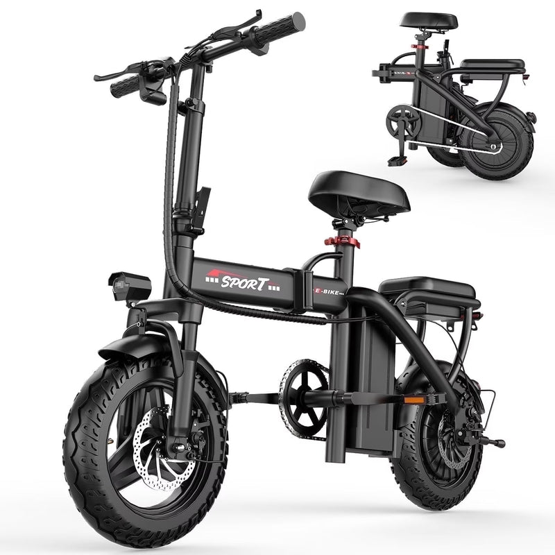 14 in Electric Bike with Dual Front Suspension 500W Folding Ebike, Up to 25Miles 20MPH, 48V Removable Lithium-Battery, 14 in Foldable Commuting... E364
