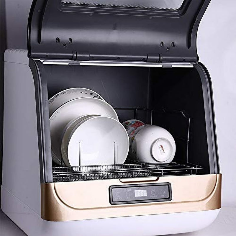 Countertop Dishwasher Kitchen Mini Portable Dish Bowl Washer Tabletop Automatic Dishwasher Deep Cleaning for Home, Apartment, RV (White Black) W114