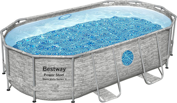 The robust steel swimming pool " Series II" - a 14 feet x 8 feet 2 inches x 39.5 inches outdoor above-ground pool package, equipped with a 530 liter/minute filtration pump, ladder and pool cover. N5790