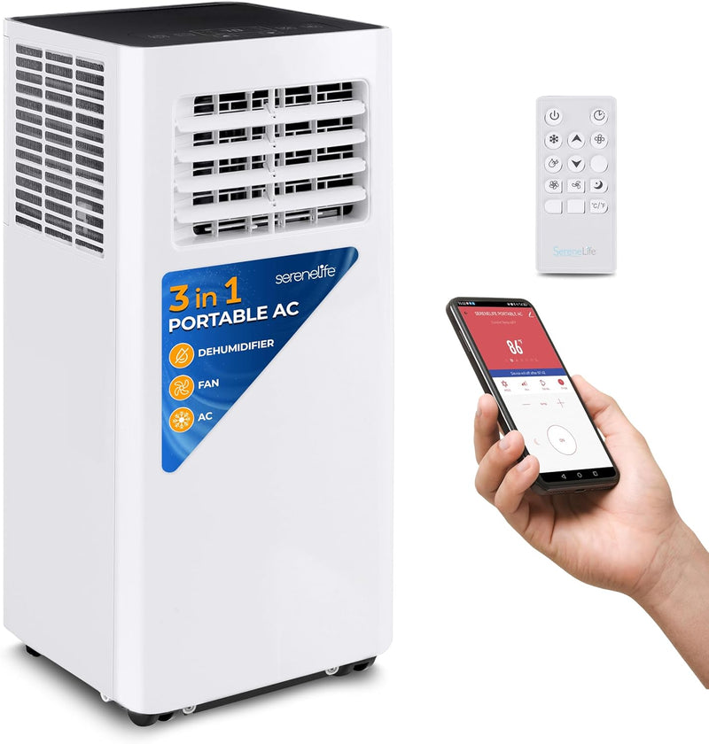 Portable Air Conditioner– 8,000 BTU 3-in-1 AC Unit with Cooling, Dehumidifier & Fan –w/ Remote Control, Window Mount Kit, Wheels, Quiet Operation for Rooms up to 300 sq ft W1424