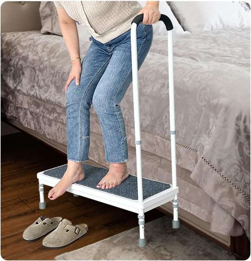 Mybow Bed Step Stool with Handle for High Beds, Adjustable 2 Step Stool, 31.5" Extra Wide & Heavy Duty Mobility Aid for Seniors, Post-Surgery Recovery, Pregnant Women, Medical Bedside Step N9988