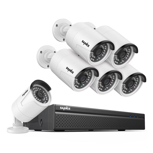SANNCE 8CH 5MP Poe Home Security Camera System,2MP 8CH Poe NVR, 6pcs 1080P Outdoor Poe Cameras,No Hard Drive V8453
