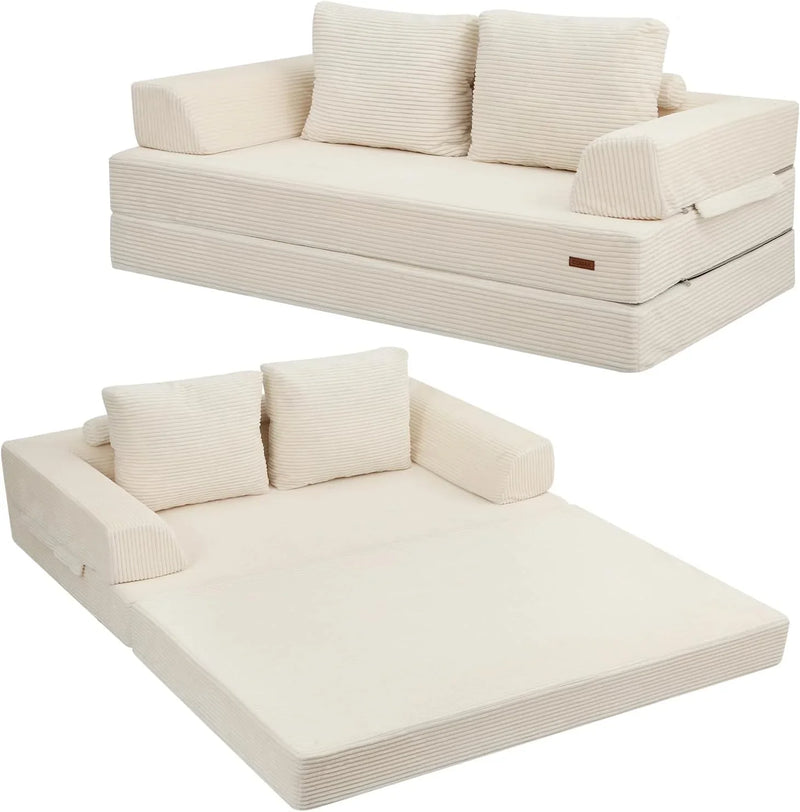 Foldable sofa bed (large size), foldable floor sofa, denim foldable sofa bed as a sleeping mattress, with pillows, boneless sofa, comfortable and relaxing double seat, suitable room and bedroom, navy blue color Y9553