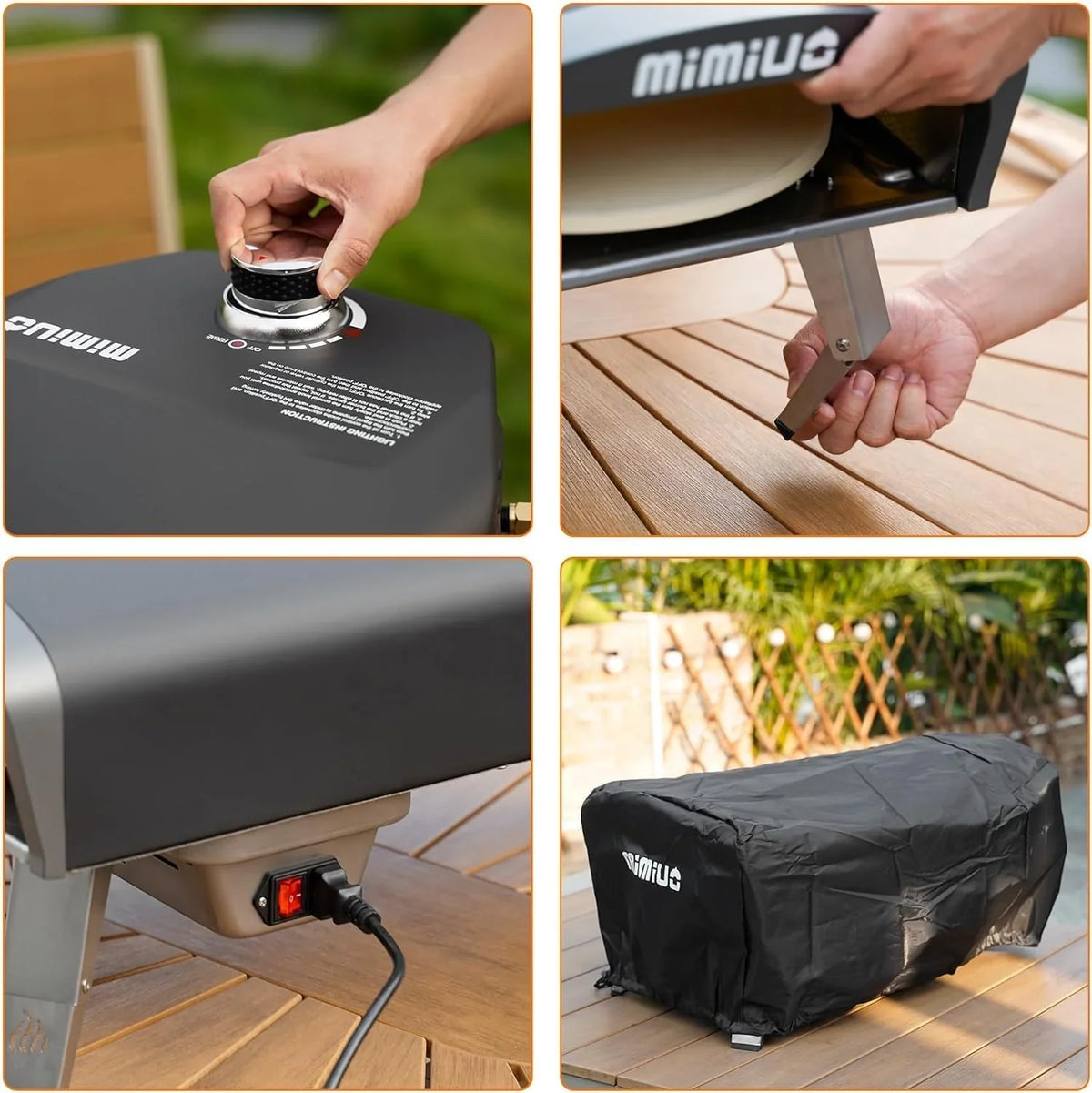 Outdoor gas pizza oven, portable propane pizza grill, equipped with an automatic rotation system and pizza stone