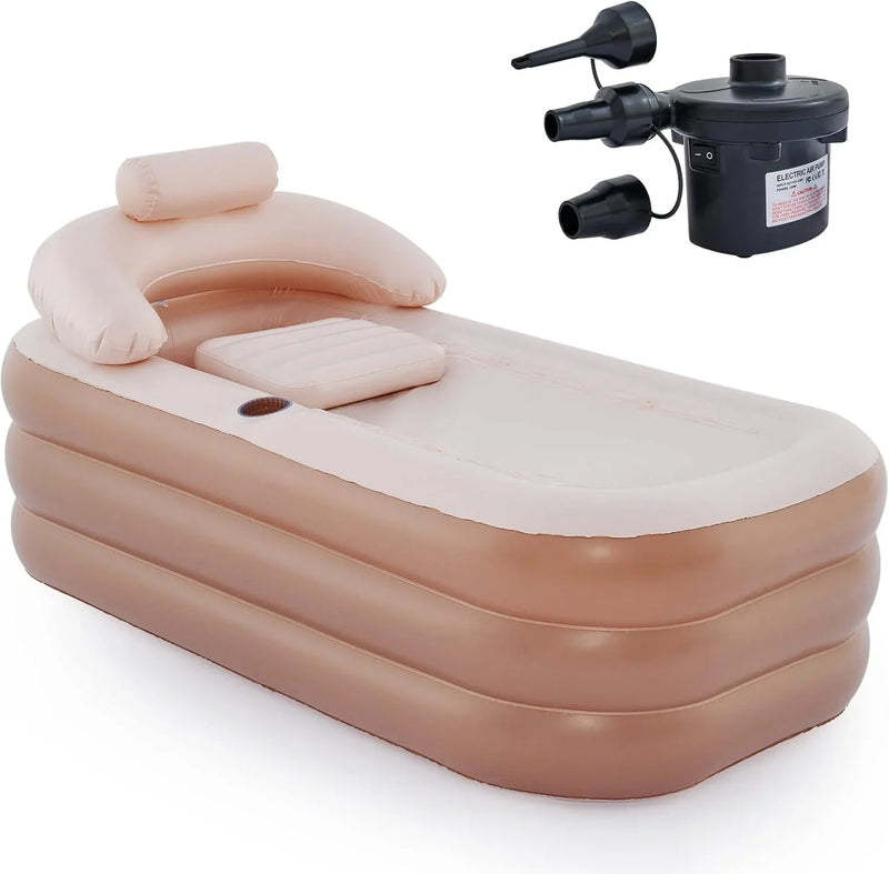 Inflatable Adult Bath Tub, Free-Standing Blow Up Bathtub with Foldable Portable Feature for Adult Spa with Electric Air Pump (High-Density PVC) R541