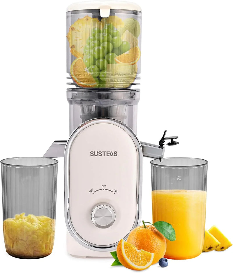 Cold press juicer, 5.3-inch feed opening, slow-speed mixing type machine, power 300 watts, capable of extracting whole fruits and vegetables, easy to clean, high juice output, white appearance G9548