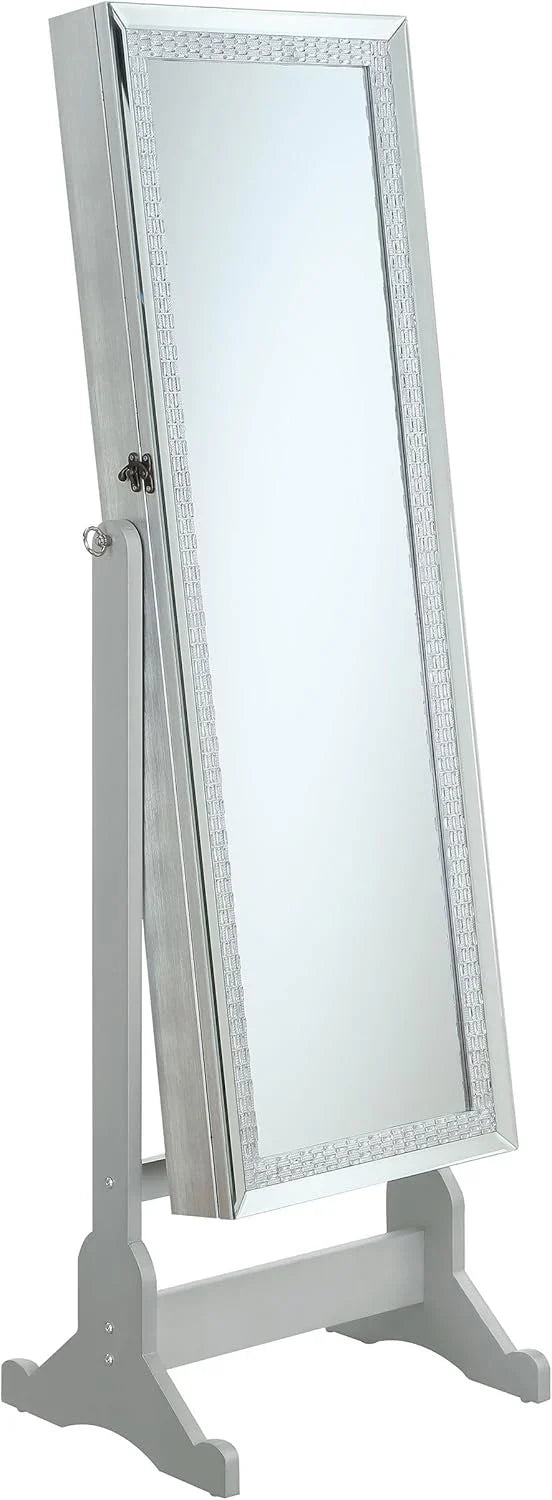 Mounted-style mirror cabinet, featuring jewelry storage function, with a design allowing the entire length to be tilted, rectangular shape - bedroom - silver color H9405