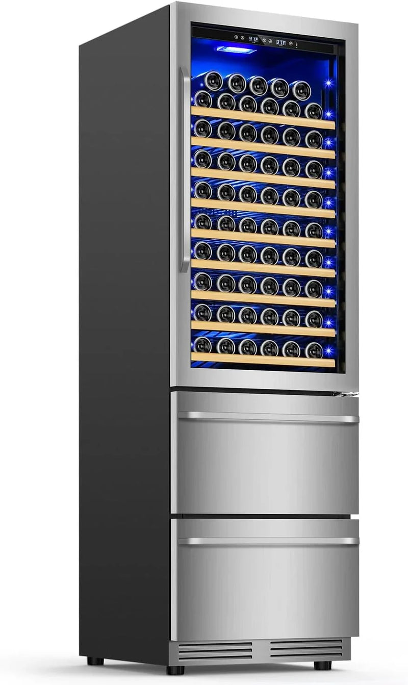 24 Inch Dual Drawer Fridge Under Counter with Wheels, Outdoor Beverage Refrigerator for Patio, Stainless Steel Weather-Proof, Freestanding or Built-In Installation, Ideal for Home and Commercial Use L643
