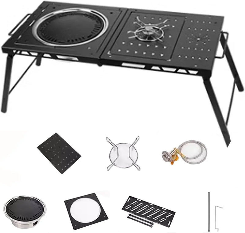 Folding Grill Table Metal Portable, Good Load-Bearing Capacity Items Can Be Hung on The Edge, Portable Camping Table, for Outdoor Picnic, BBQ, Cooking S2177