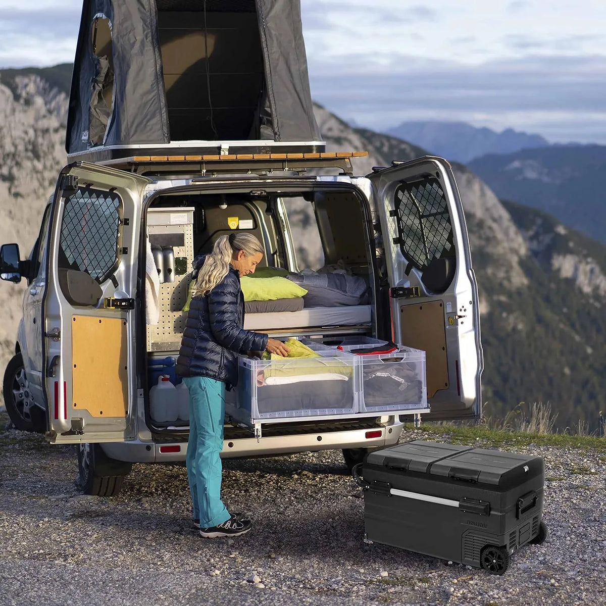48 Qt. Portable 12v Electric Cooler with Compressor, Fridge and Freezer, Rugged Wheels, and Solar Power Input, Perfect Plug-In Cooler for Camping, Trucks, Travel, Car and Home
