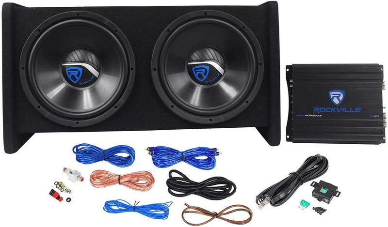 RV12.2B 1200W Dual 12" Car Subwoofer Enclosure Mono Amplifier Amp Kit I4995