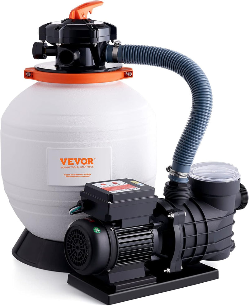 Outdoor swimming pool sand filter pump, 16 inches, 3500 liters/minute, 1 horsepower, swimming pool water pump system and filter kit set, equipped with 6-way multi-interface valve and filter basket, suitable for both household and commercial swimming M5446