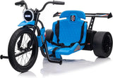 Children's electric drift tricycle, three-wheel electric drifting bicycle, equipped with LED lights, 16-inch inflatable tires, battery-powered, suitable for boys and girls aged 8 and above, outdoor electric driving vehicle (black)