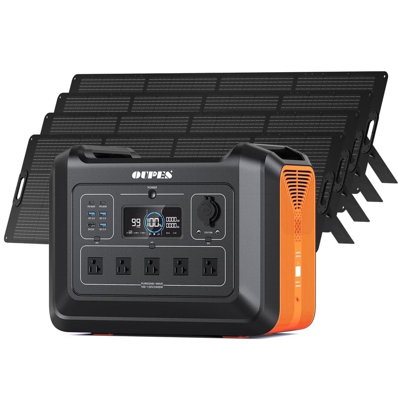 OUPES 2400W 2232Wh Portable Power Station with 4x240W Solar Panel,Solar Generator for Outdoor Camping,Home Backup,Emergency,RV O147
