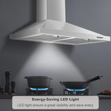 30-inch Wall Mount Range Hood 450CFM - Stainless Steel Kitchen Vent Hood, Ultra Quiet 55dB, Ducted/Ductless Convertible, 3-Speed + LED Light,...