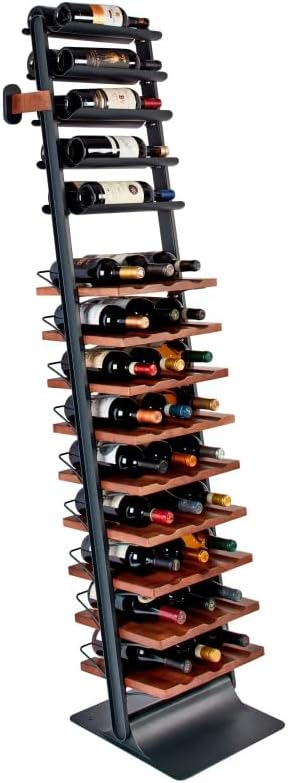Inclined trapezoidal wine rack - 37 wall-mounted wine storage display shelves - Mango wood and metal combined bar cabinet wine shelves - Modern kitchen and dining room decoration organizing furniture K4712