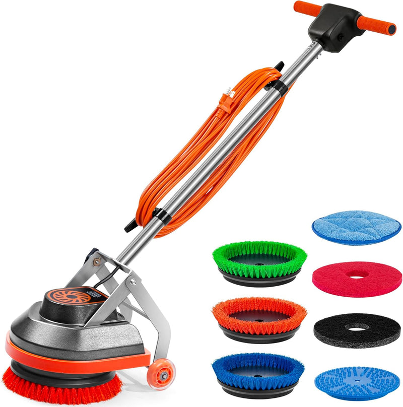 Commercial Floor Scrubber Machine with Brushes and Pads, Heavy Duty Floor Cleaner Polisher and Buffer- Deep Cleaning Tile and Grout, Hardwood Floors and Carpets without Getting on Hands and Knees L5089