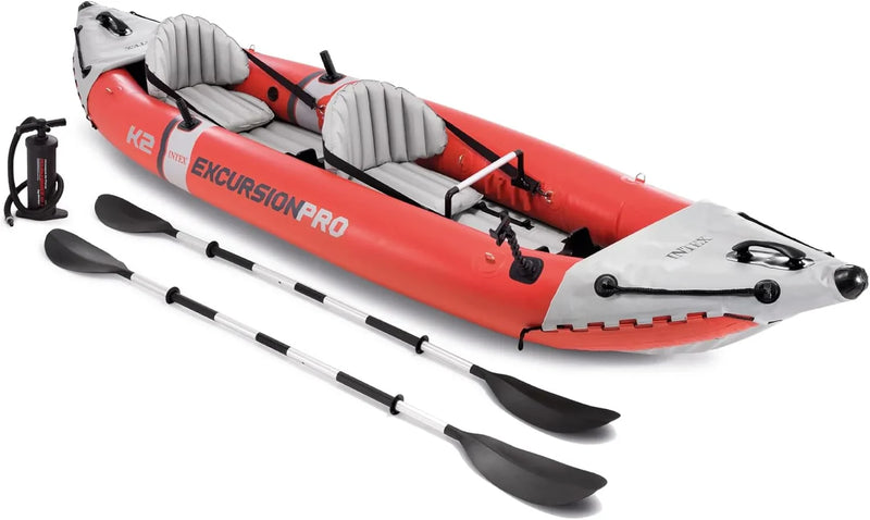68309EP Excursion Pro K2 Inflatable Kayak Set: Includes Deluxe 86in Kayak Paddles and High-Output Pump – SuperTough PVC – Adjustable Bucket Seat – 2-Person – 400lb Weight Capacity Y7100
