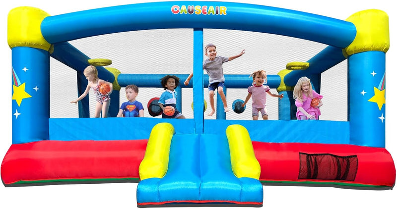 Big Inflatable Bounce House for Party Fun,15ft x 14.8ft,Double Basketball Hoop,Throw Ball Game,Reinforced PVC Bounce Floor,Jumping Bouncy Castle Holds 6 Kids J7471