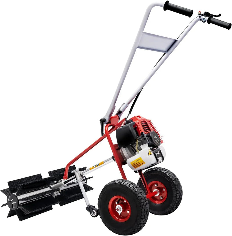 43cc 1.7HP Gas Powered Broom, 2 Stroke Power Sweeper Handheld Gasoline Power Broom Sweeping Machine for Garden Lawn Yard Sidewalk Driveway Turf Grass Cleaning, 600mm Nylon Brush Sweeping broom Q8192