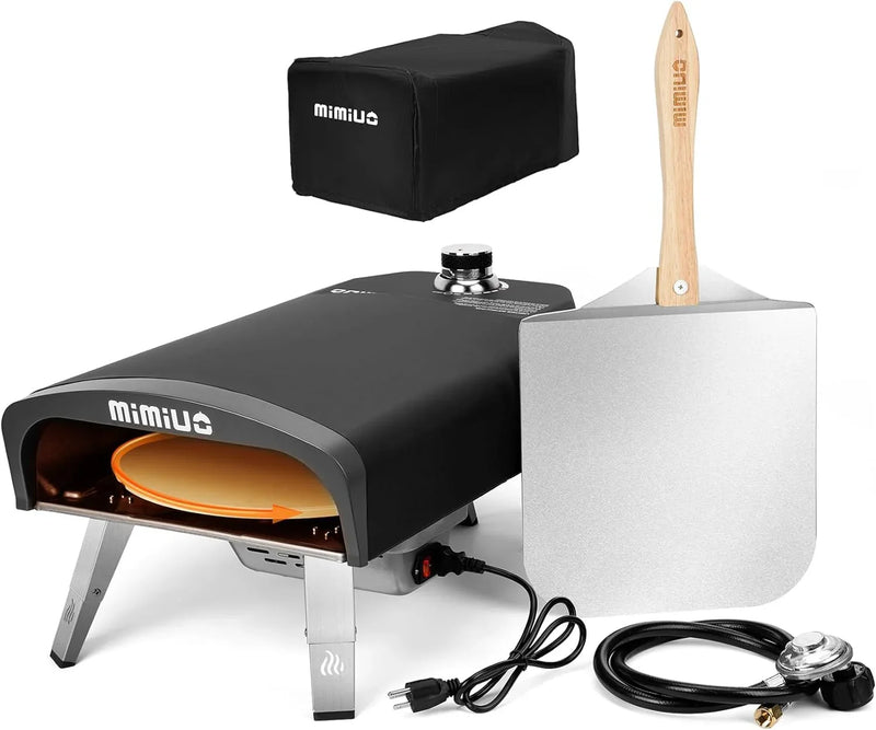 Outdoor gas pizza oven, portable propane pizza grill, equipped with an automatic rotation system and pizza stone C3397