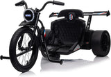 Children's electric drift tricycle, three-wheel electric drifting bicycle, equipped with LED lights, 16-inch inflatable tires, battery-powered, suitable for boys and girls aged 8 and above, outdoor electric driving vehicle (black)