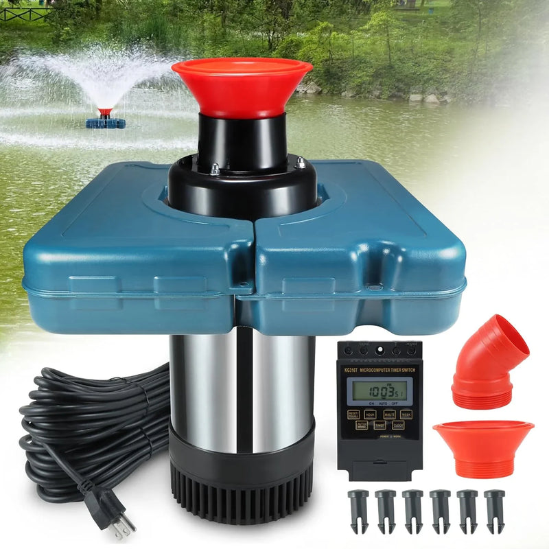 Pool fountain aerator, F2-2 type, 1 horsepower, 750 watts, 110 volts, stainless steel floating fountain, equipped with 100 feet power cord, suitable for fountain waterfalls pumps and hydraulic systems in small and large ponds and lakes. D8818