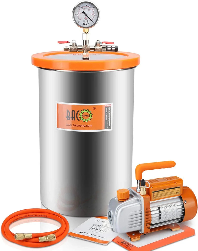 BACOENG 3 Gallon Vacuum Chamber Kit with 3.6 CFM 1 Stage Vacuum Pump HVAC R5095